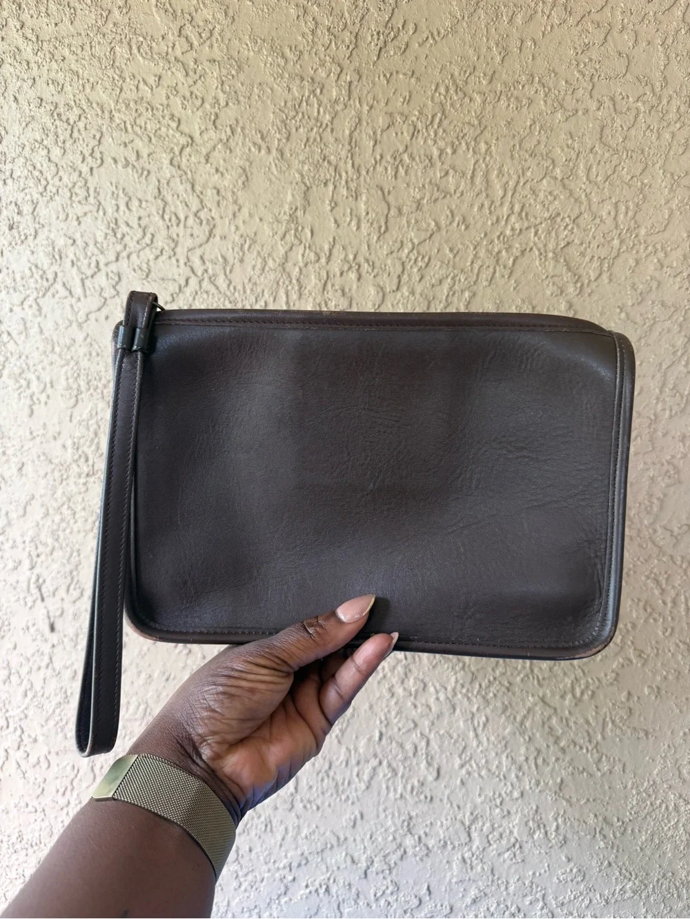 Coach 1997 Leather Wristlet Clutch - Dark Brown